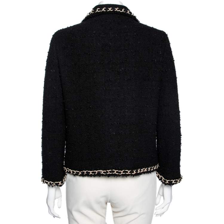 Pre Owned Moschino Cheap and Chic Black Textured Wool Chain Trim Detailed Jacket M