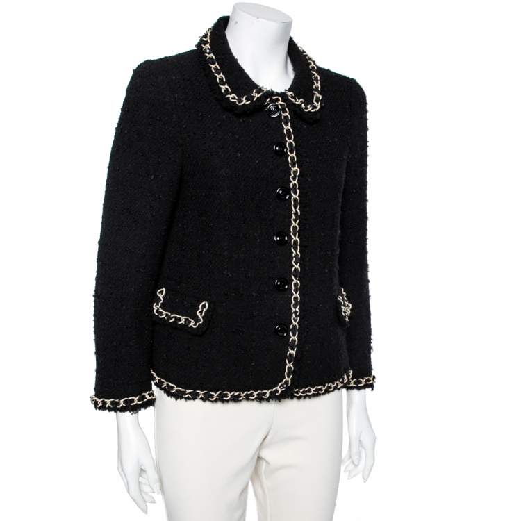 Pre Owned Moschino Cheap and Chic Black Textured Wool Chain Trim Detailed Jacket M