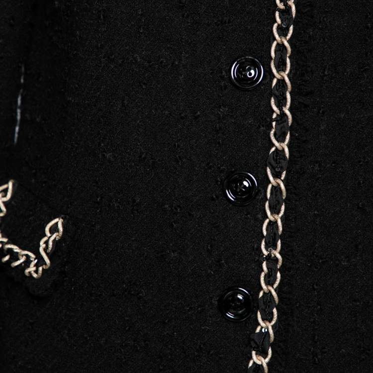 Pre Owned Moschino Cheap and Chic Black Textured Wool Chain Trim Detailed Jacket M
