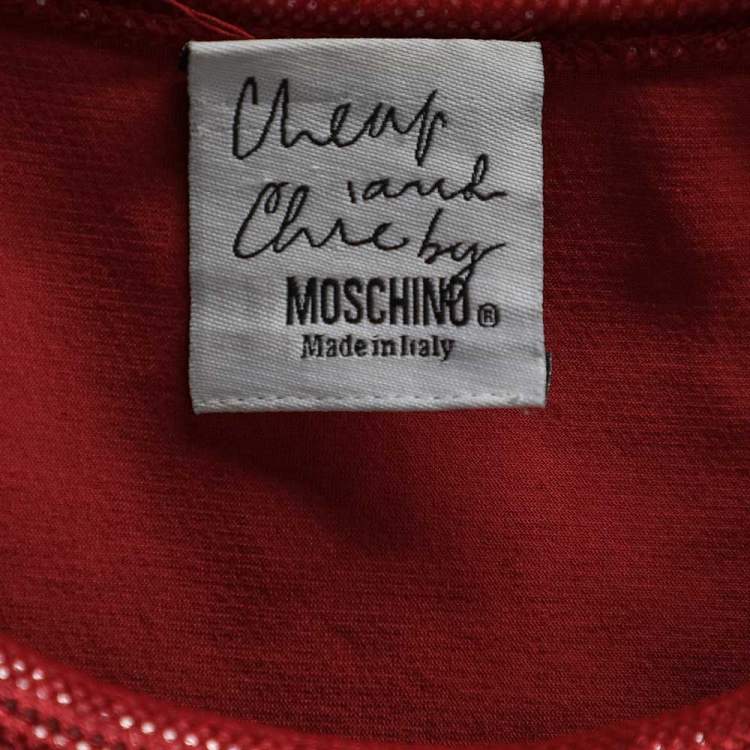 Pre Owned Moschino Cheap and Chic Red Stretch Velvet Glitter Detail T-Shirt M