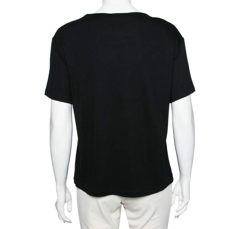 Pre Owned Moschino Cheap and Chic Black Jersey Sewing Machine Appliqued T-Shirt S