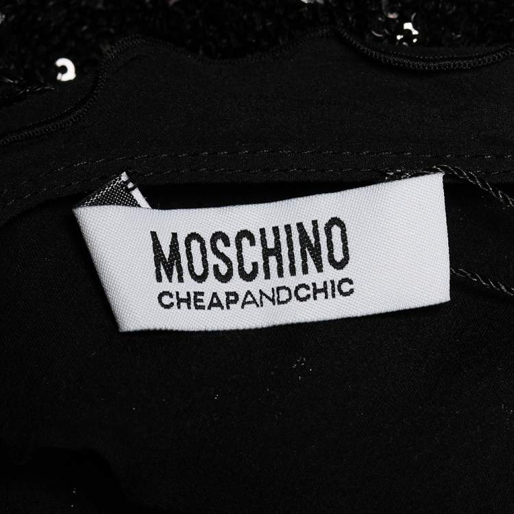 Pre Owned Moschino Cheap and Chic Black Sequined Ruffle Trim Tie Detail Sleeveless Top M