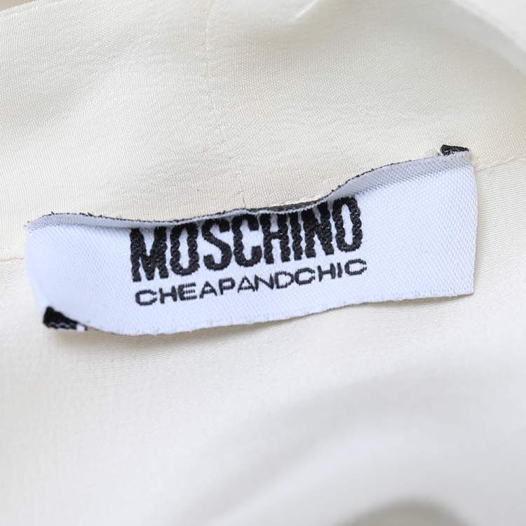 مملوكة مسبقًا Moschino Cheap and Chic Cream Silk Neck Tie Detail Top M