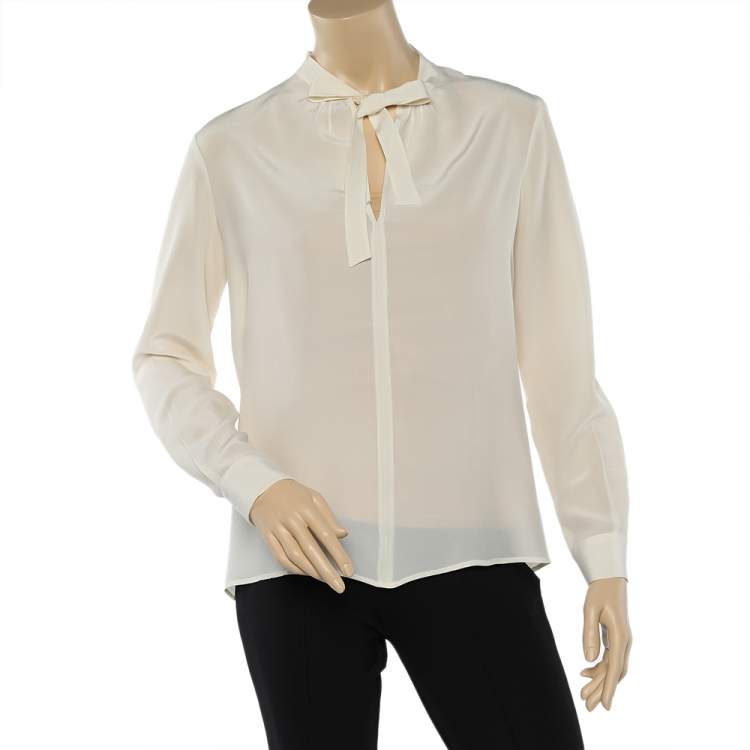 مملوكة مسبقًا Moschino Cheap and Chic Cream Silk Neck Tie Detail Top M