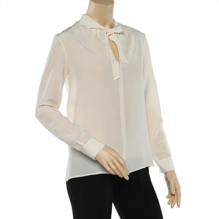 مملوكة مسبقًا Moschino Cheap and Chic Cream Silk Neck Tie Detail Top M