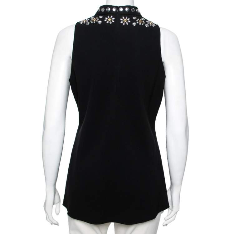 Pre Owned Moschino Cheap and Chic Black Crepe Studded Detail Sleeveless Top L