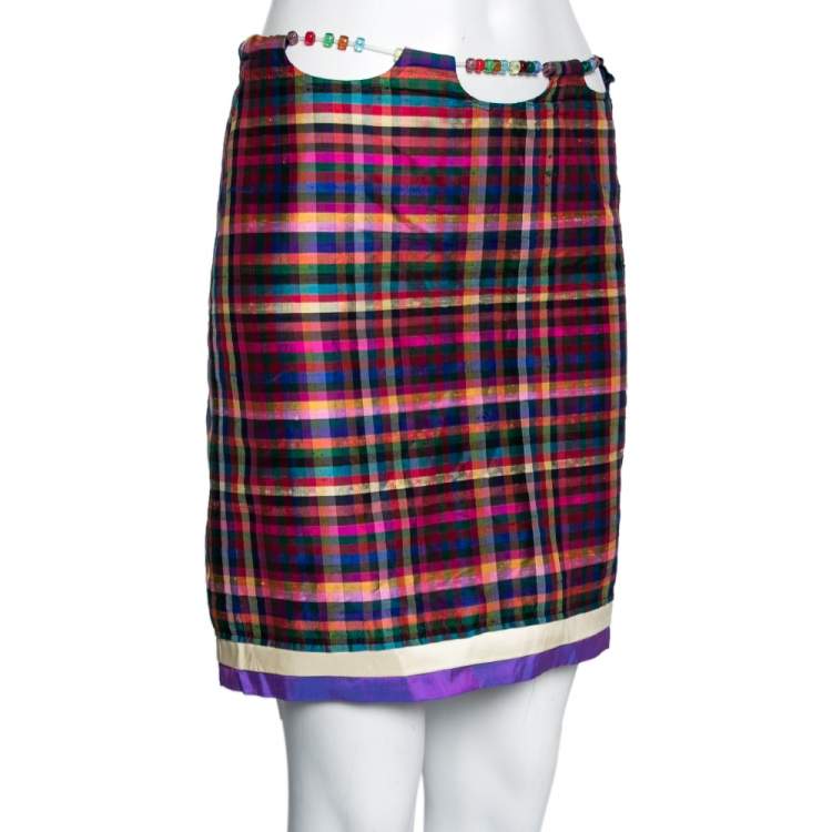 Pre Owned Moschino Cheap and Chic Multicolor Silk Beaded Waist Detail Mini Skirt M