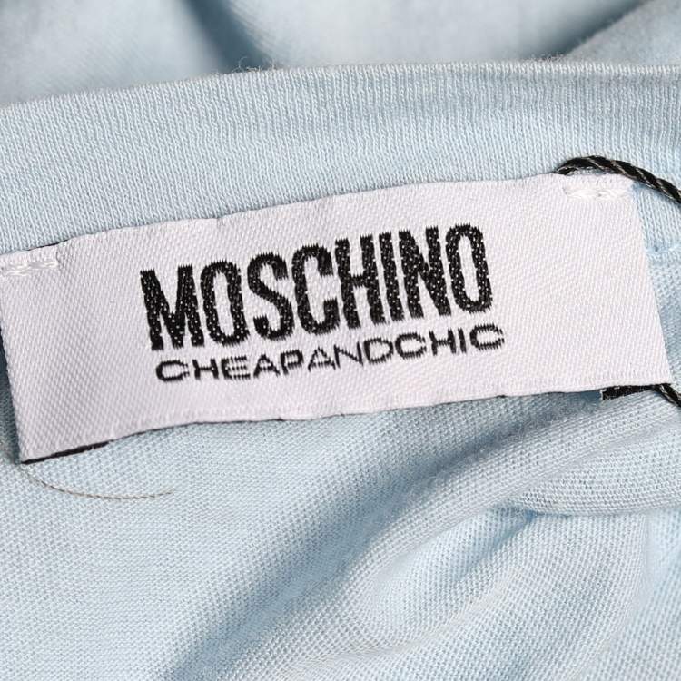 Pre Owned Moschino Cheap & Chic Blue Cotton & Printed Chiffon Paneled T-Shirt M