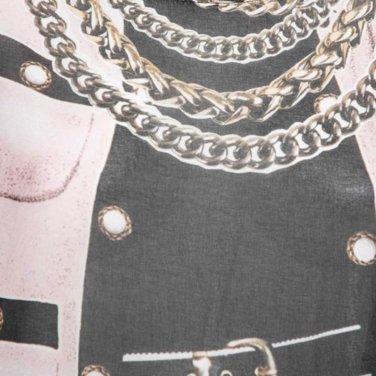 Pre Owned Moschino Cheap and Chic Black Cotton Chain Printed Layover Crew Neck Top M