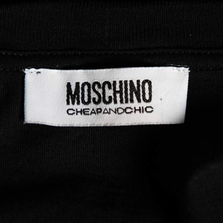 Pre Owned Moschino Cheap and Chic Black Cotton Chain Printed Layover Crew Neck Top M