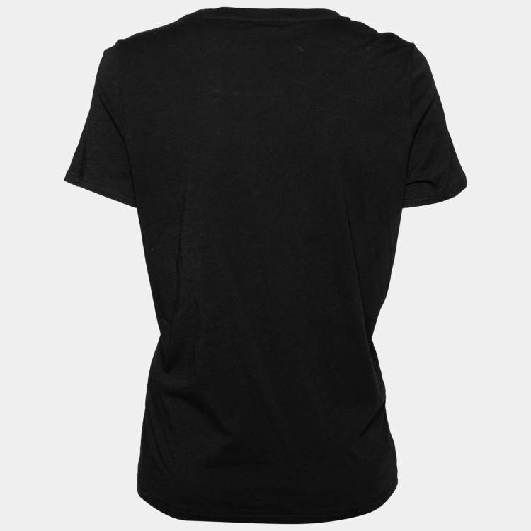 Pre Owned Moschino Cheap and Chic Black Cotton Chain Printed Layover Crew Neck Top M