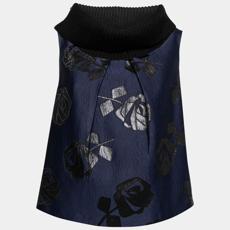 Pre Owned Moschino Cheap & Chic Navy Blue Jacquard & Knit Paneled Sleeveless Top M