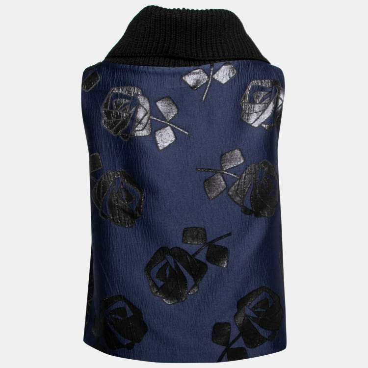 Pre Owned Moschino Cheap & Chic Navy Blue Jacquard & Knit Paneled Sleeveless Top M