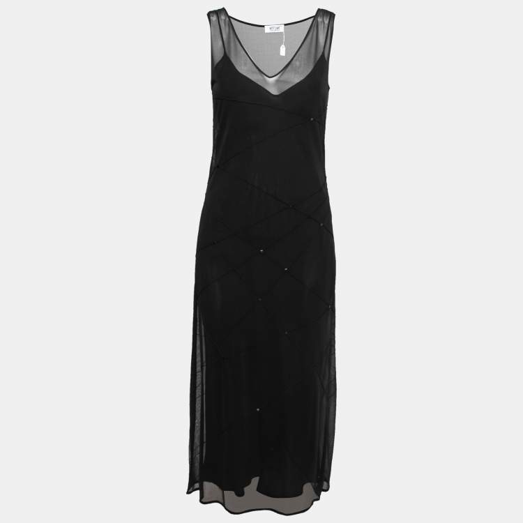 Pre Owned Moschino Cheap and Chic Black Patterned Tulle Sleeveless Dress M
