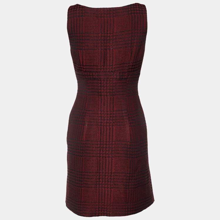 Pre Owned Moschino Cheap And Chic Burgundy Houndstooth Jacquard Sheath Dress M