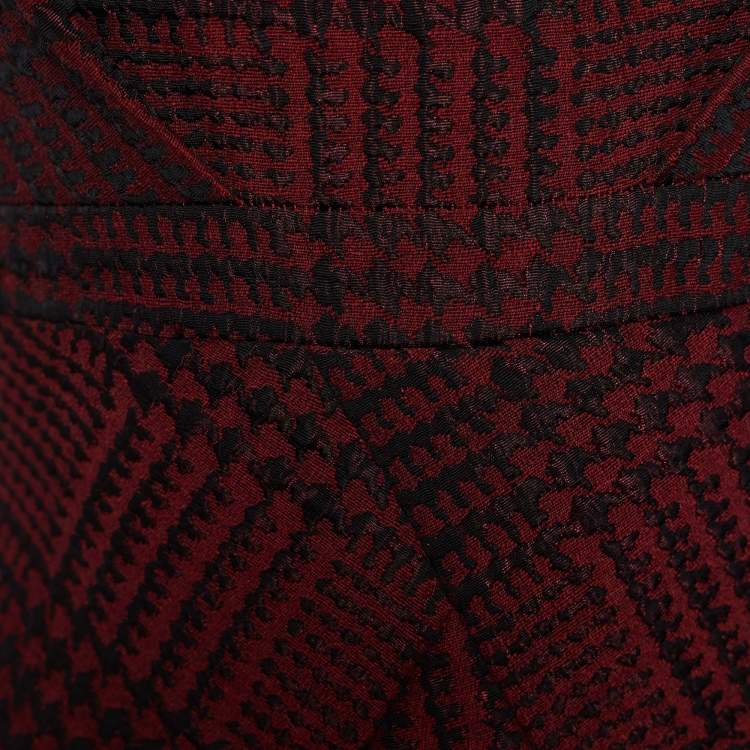 Pre Owned Moschino Cheap And Chic Burgundy Houndstooth Jacquard Sheath Dress M