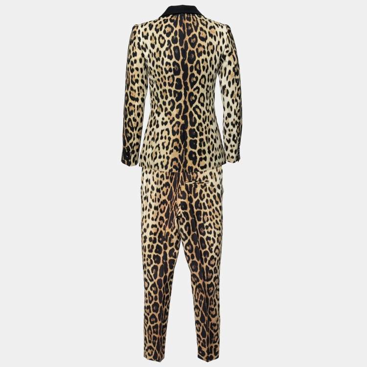 Pre Owned Moschino Cheap & Chic Multicolor Leopard Print Crepe Suit S