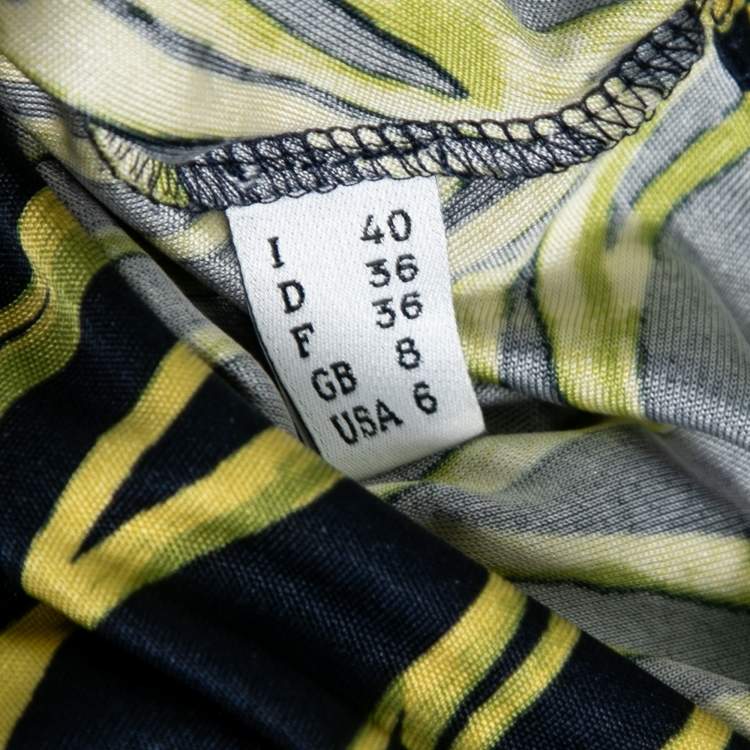 Pre Owned Moschino Cheap and Chic Navy Blue & Yellow Printed Silk Jersey Dress S