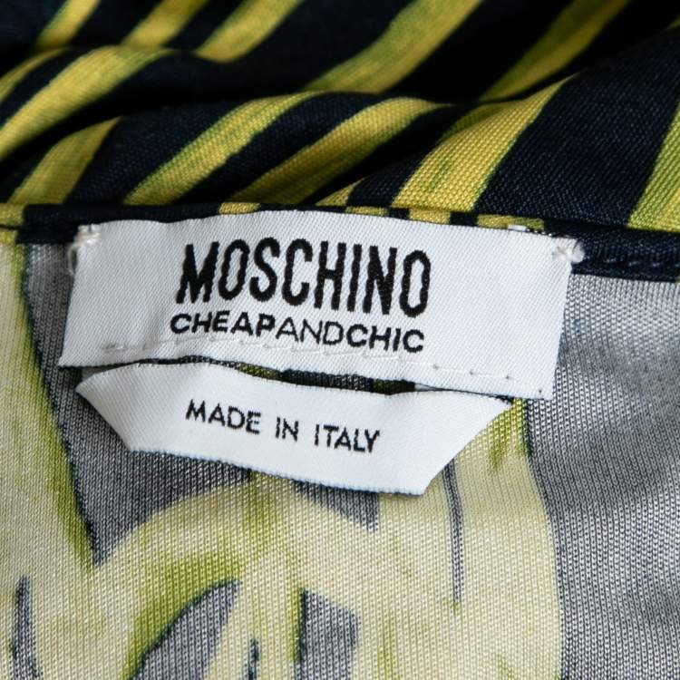 Pre Owned Moschino Cheap and Chic Navy Blue & Yellow Printed Silk Jersey Dress S