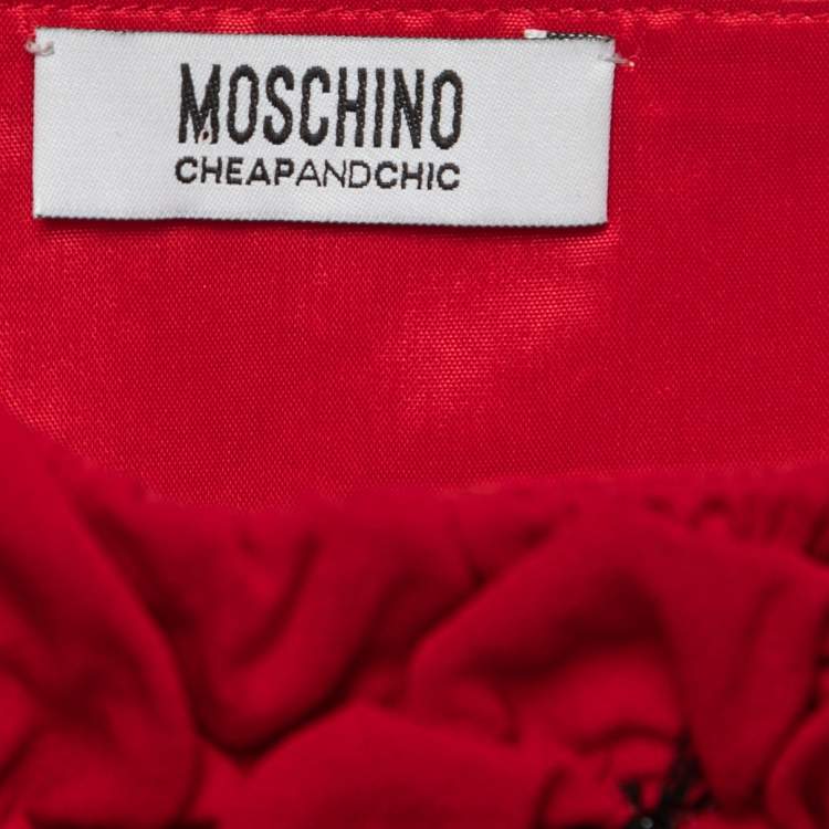 Pre Owned Moschino Cheap And Chic Red Silk Floral Embellished Pleated Short Dress M