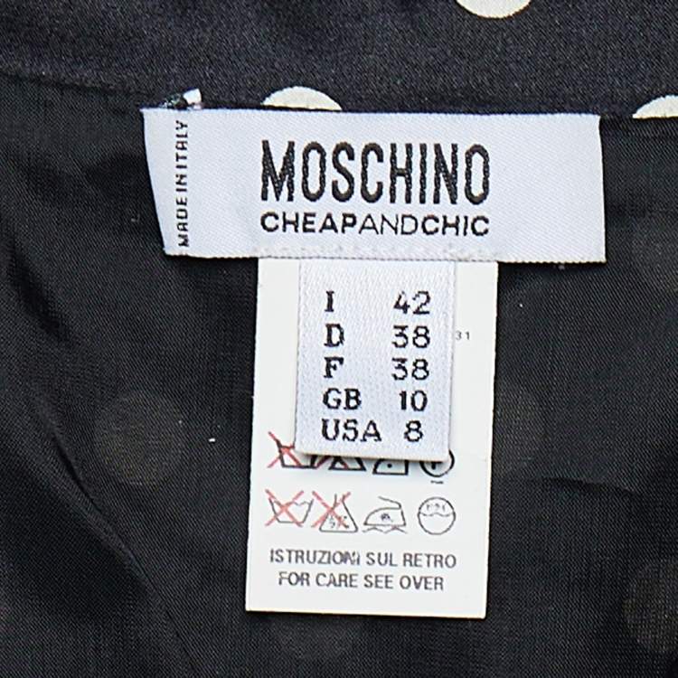Pre Owned Moschino Cheap and Chic Black Polka Dot Silk Satin Belted Shirt Dress M