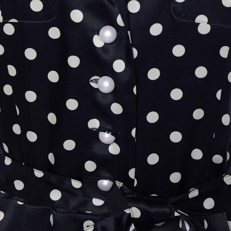 Pre Owned Moschino Cheap and Chic Black Polka Dot Silk Satin Belted Shirt Dress M