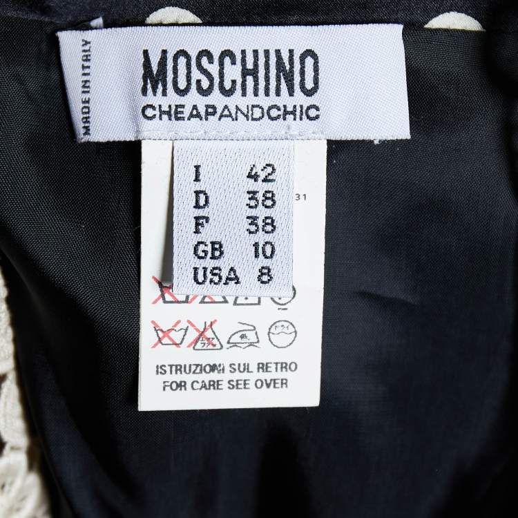 Pre Owned Moschino Cheap and Chic Black Polka Dot Silk Satin Belted Shirt Dress M