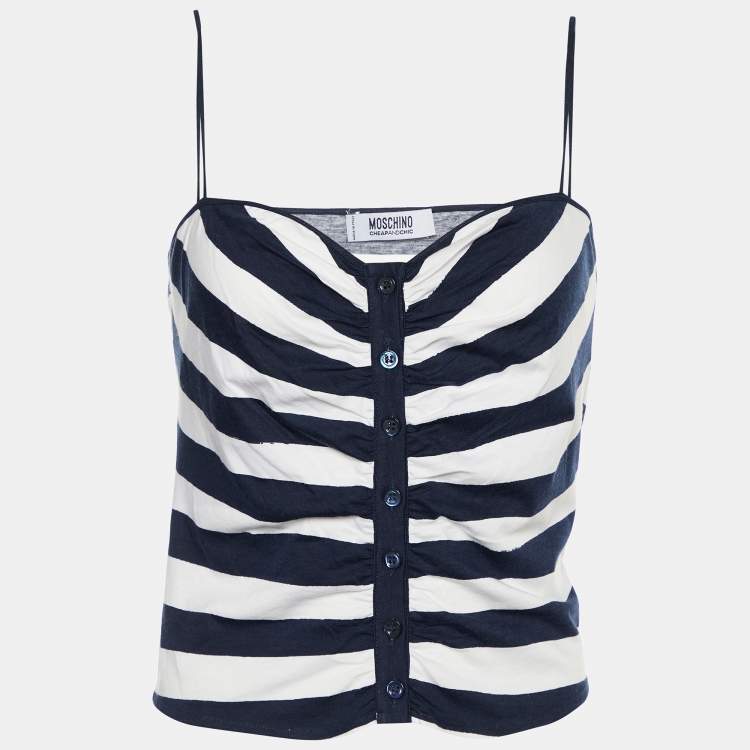 Pre Owned Moschino Cheap and Chic Blue Striped Cotton Tank Top M