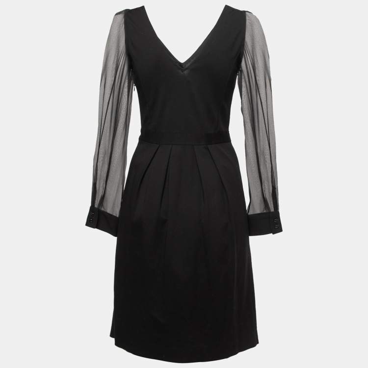 Pre Owned Moschino Cheap and Chic  Black Knit & Silk Pleated Midi Dress S