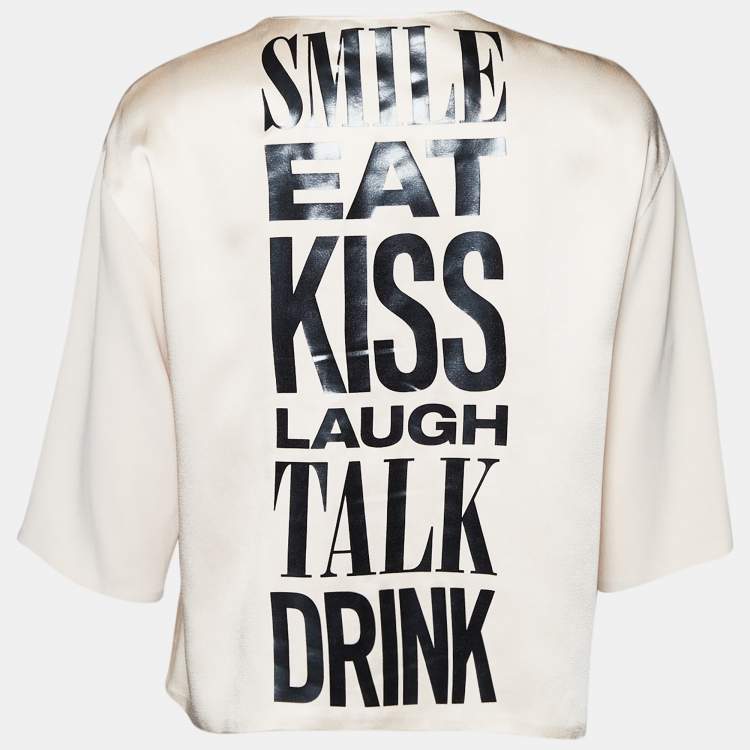 Pre Owned Moschino Cheap and Chic Light Pink Satin Lip Sequin Embellished Top M