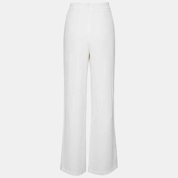 Pre Owned Moschino Cheap and Chic Runway White Printed Crepe Embellished Wide Leg Pants M
