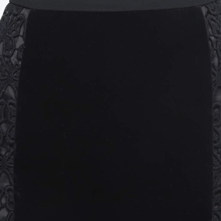 Pre Owned Moschino Cheap and Chic Black Velvet and Floral Lace Detail Knee Length Skirt M