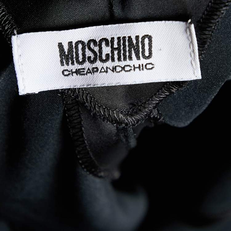 Pre Owned Moschino Cheap and Chic Black Sateen Pleated Neck Trim Tank Top M