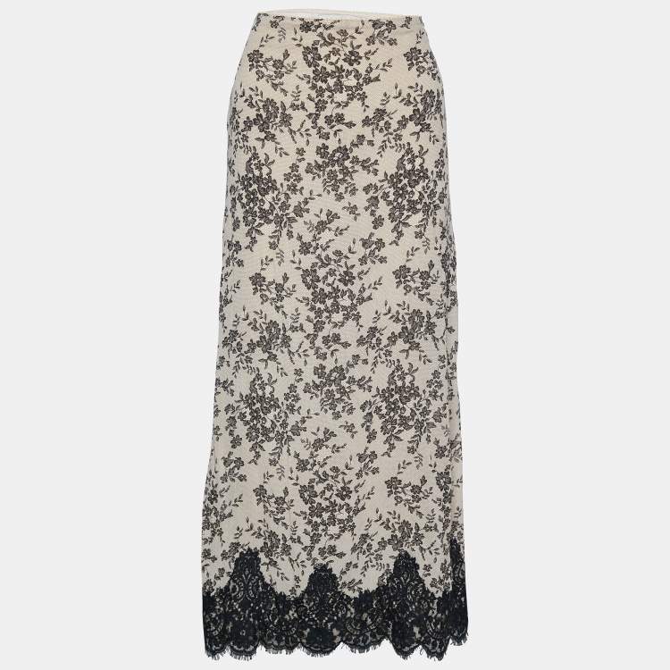Pre Owned Moschino Cheap and Chic Beige Floral Printed Crinkled Crepe Midi Skirt S
