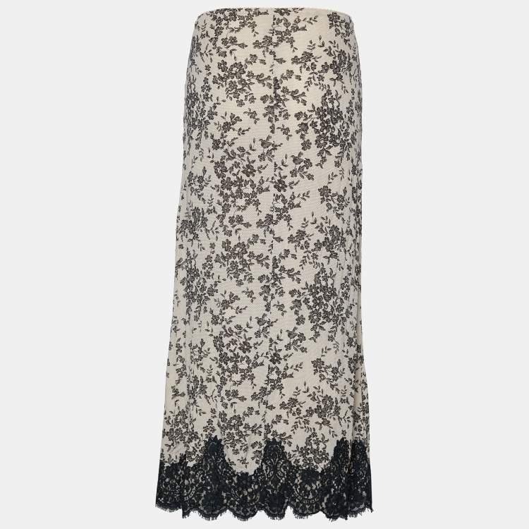Pre Owned Moschino Cheap and Chic Beige Floral Printed Crinkled Crepe Midi Skirt S