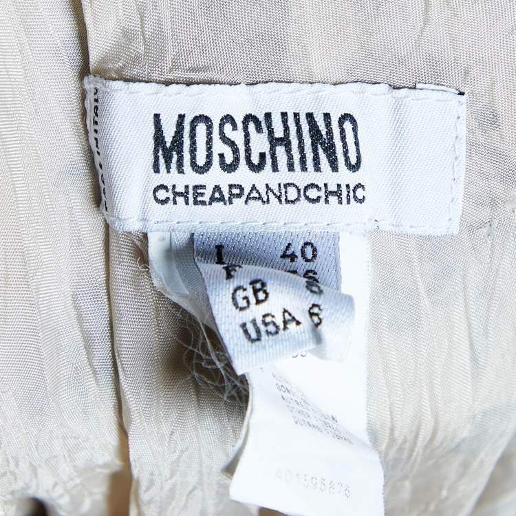 Pre Owned Moschino Cheap and Chic Beige Floral Printed Crinkled Crepe Midi Skirt S