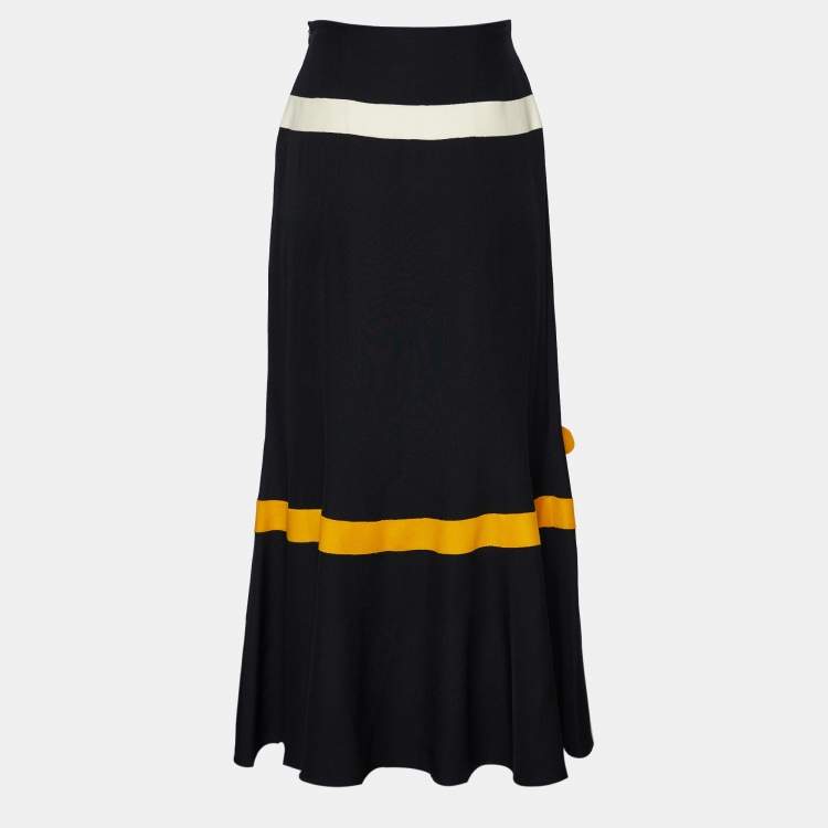 Pre Owned Moschino Cheap and Chic Black Floral Applique Crepe Midi Skirt M
