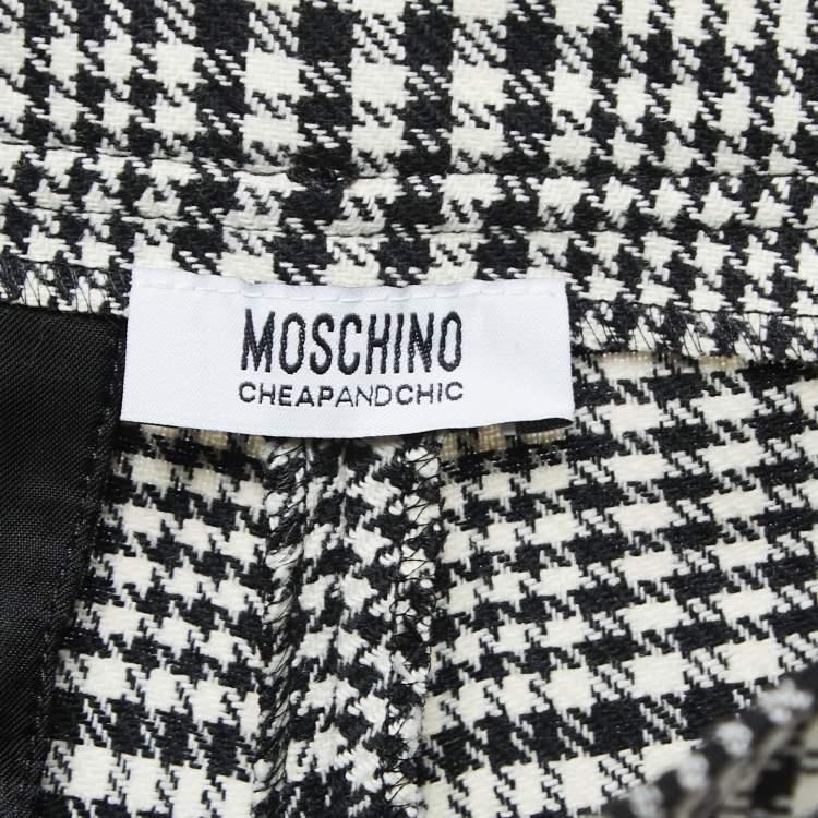 Pre Owned Moschino Cheap and Chic Black/White Check Patterned Wool Trousers M
