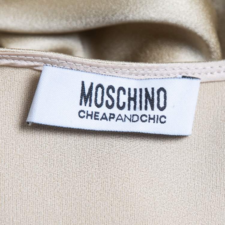 Pre Owned Moschino Cheap and Chic Gold Satin Draped Sleeveless Blouse M