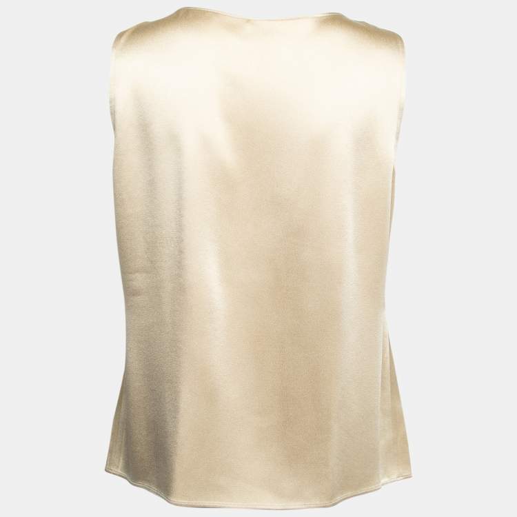 Pre Owned Moschino Cheap and Chic Gold Satin Draped Sleeveless Blouse M