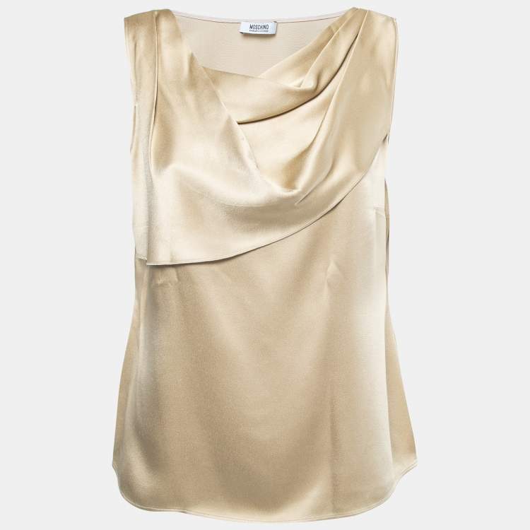 Pre Owned Moschino Cheap and Chic Gold Satin Draped Sleeveless Blouse M