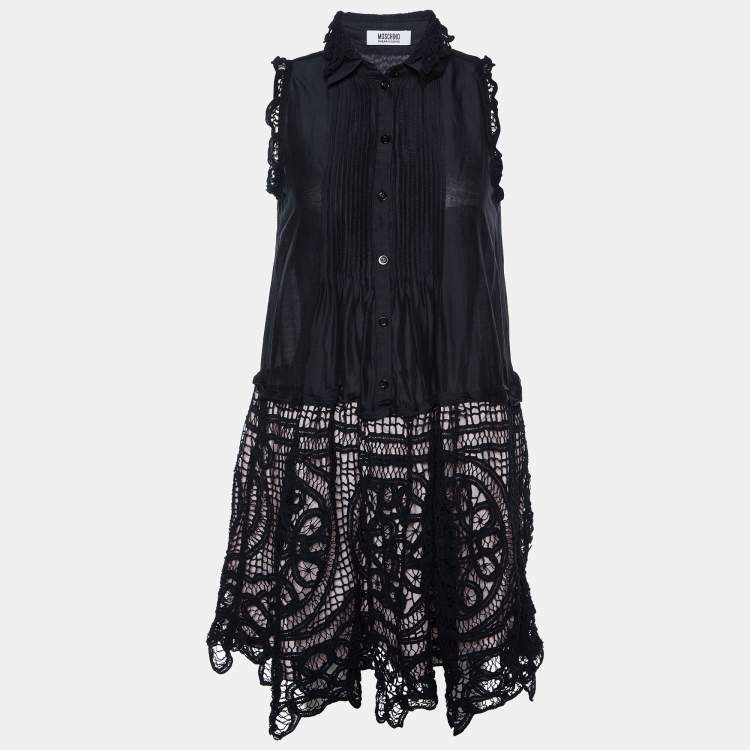 Pre Owned Moschino Cheap & Chic Black Cotton & Silk Lace Hem Sleeveless Top S