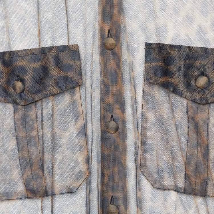 Pre Owned Moschino Cheap and Chic Brown Leopard Print Mesh Sheer Shirt M