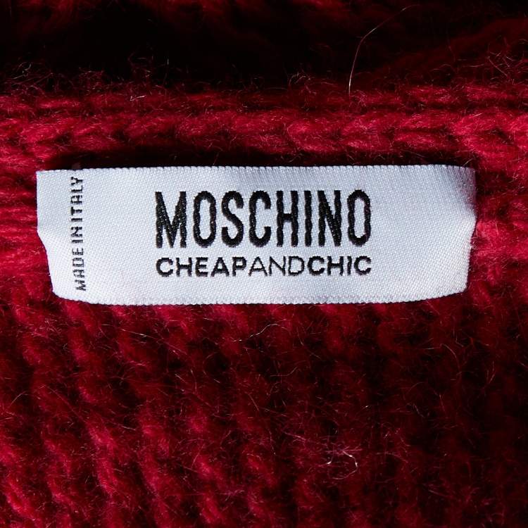 Pre Owned Moschino Cheap and Chic Red Wool Applique Detail Cardigan M