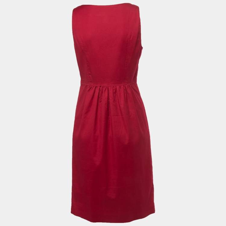 Pre Owned Moschino Cheap and Chic Burgundy Cotton Sleeveless Midi Dress M
