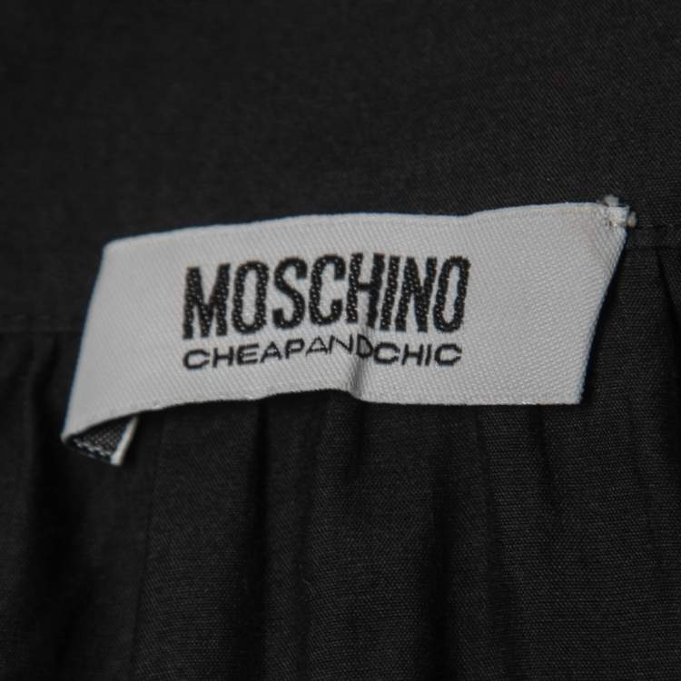 Pre Owned Moschino Cheap & Chic Black Cotton Lace Trimmed Elasticized Waist Short Dress L