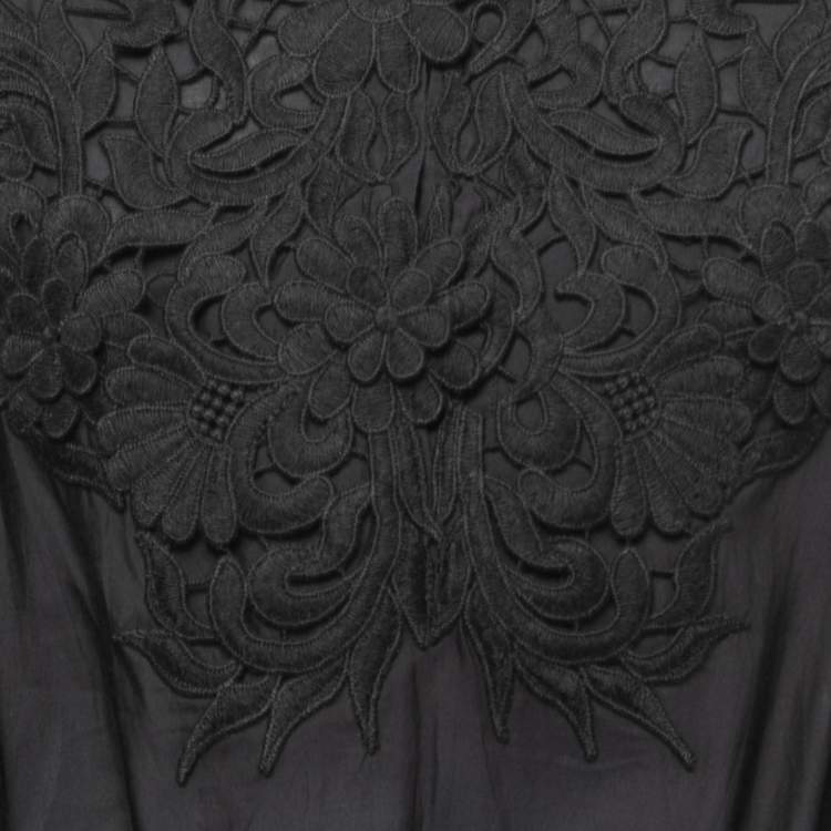 Pre Owned Moschino Cheap & Chic Black Cotton Lace Trimmed Elasticized Waist Short Dress L