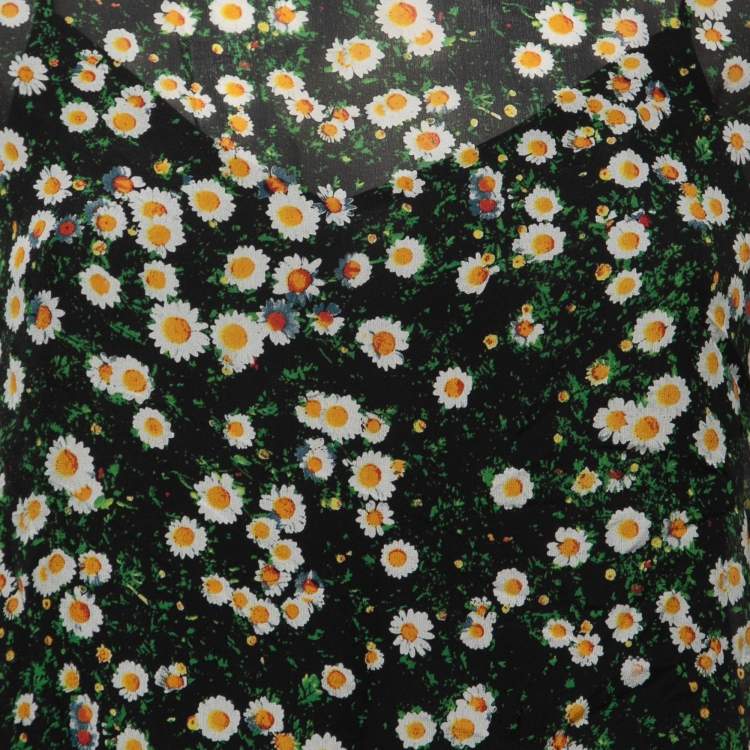 Pre Owned Moschino Cheap and Chic Black Floral Printed Crochet Sleeve Top S