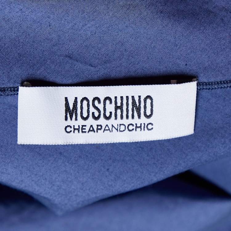 Pre Owned Moschino Cheap and Chic Navy Blue Cotton Ruffle Sleeve Detail Top S