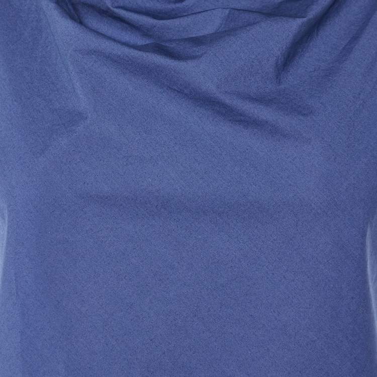 Pre Owned Moschino Cheap and Chic Navy Blue Cotton Ruffle Sleeve Detail Top S